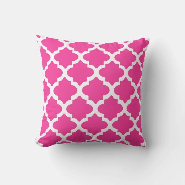 Hot Pink And White Quatrefoil Throw Pillow (Front)