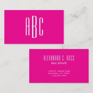Hot Pink and White Simple Three Letter Monogram Business Card