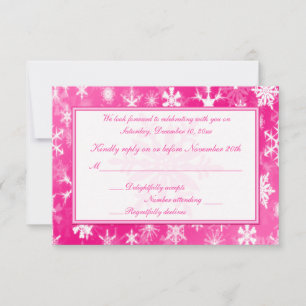 Hot Pink and White Snowflakes Reply Card