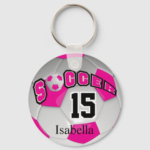 Hot Pink and White  Soccer Ball Key Ring