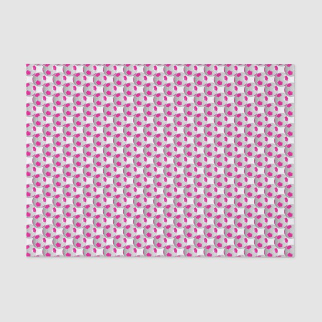 Hot Pink and White Soccer Ball Tissue Paper (Front)