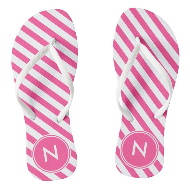 Hot Pink and White Striped and Monogrammed  Thongs (Footbed)