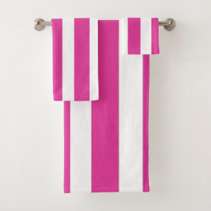 Hot Pink and White Stripes Bath Towel Set