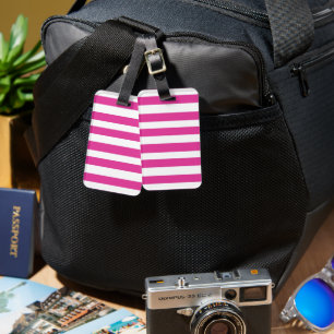 Hot Pink and White Stripes Luggage Tag