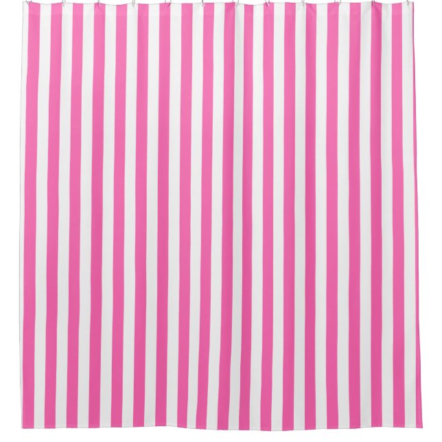 Hot Pink and White Stripes Shower Curtain (Front)