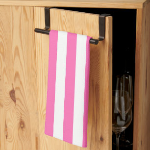 Hot Pink and White Stripes Tea Towel