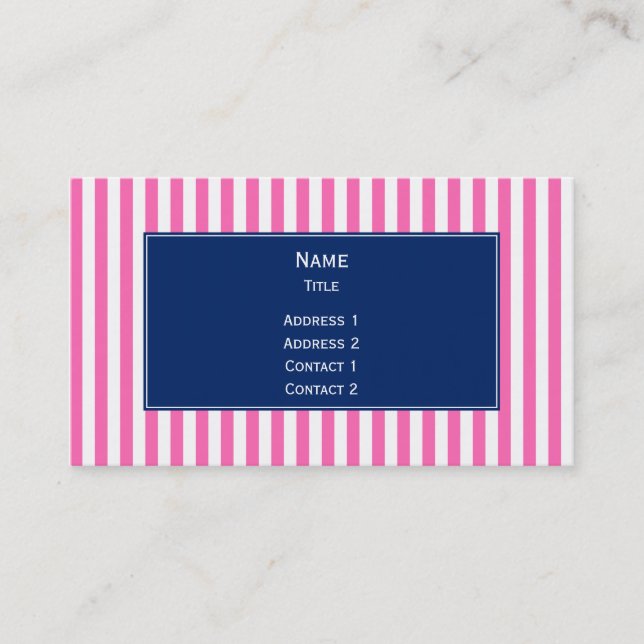 Hot Pink and White Stripes with Royal Blue Business Card (Front)