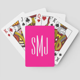 Hot Pink and White Three Letter Monogram Playing Cards