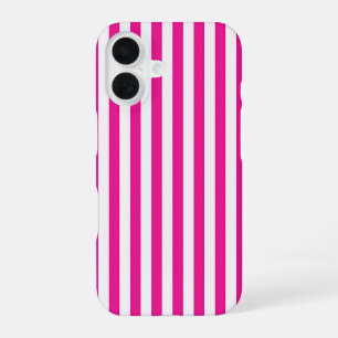 Hot Pink and White Vertical Stripes Minimalist iPhone 16 Case