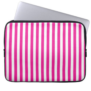 Hot Pink and White Vertical Stripes Minimalist Laptop Sleeve