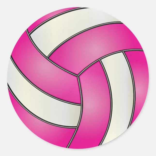 Hot Pink and White Volleyball Classic Round Sticker (Front)