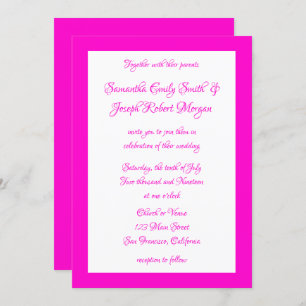 Hot Pink and White Wedding Invitation