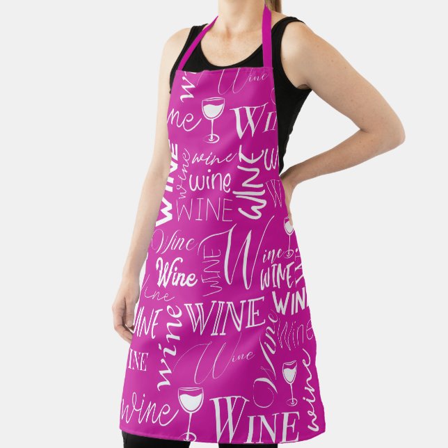 Hot Pink And White Wine Typography Pattern Apron (Insitu)