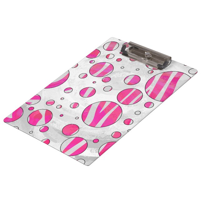 Hot Pink and White Zebra Polka Dots Clipboard (Angled)