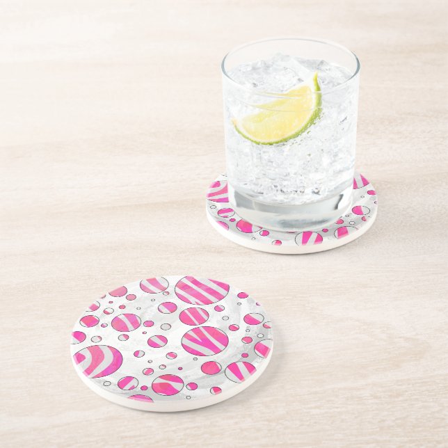 Hot Pink and White Zebra Polka Dots Coaster (Side)