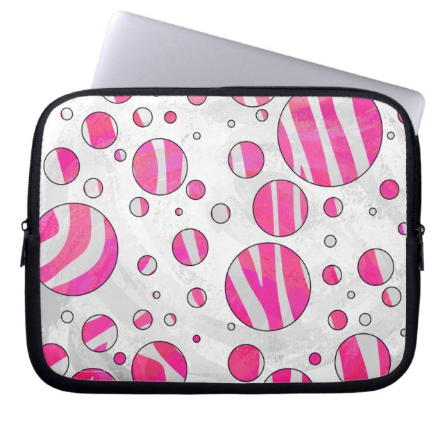 Hot Pink and White Zebra Polka Dots Laptop Sleeve (Front)