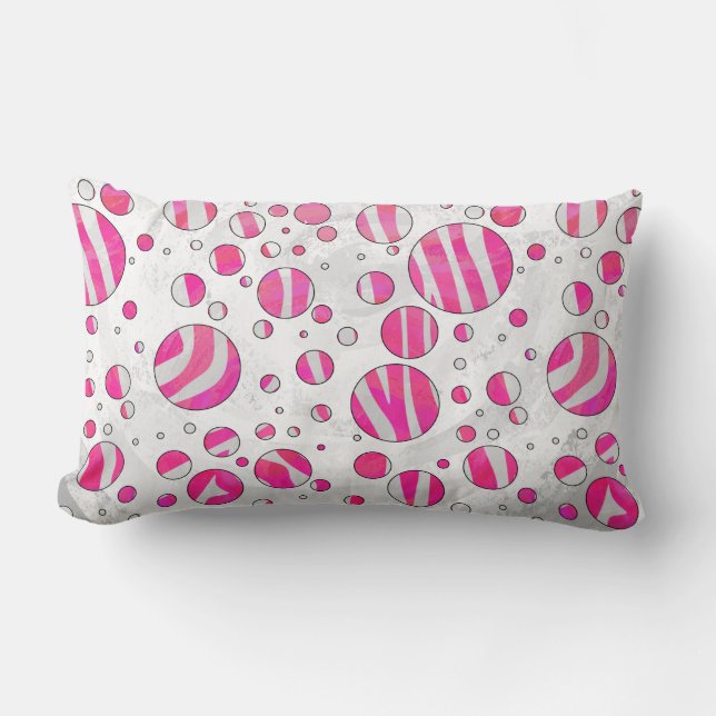 Hot Pink and White Zebra Polka Dots Lumbar Cushion (Front)