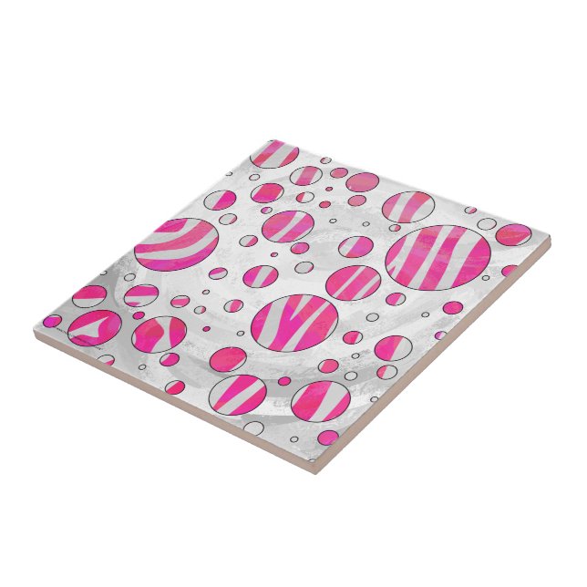 Hot Pink and White Zebra Polka Dots Tile (Side)