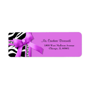 Hot Pink And White Zebra Striped With Silver Gems Return Address Label