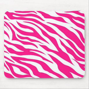 Hot Pink and White Zebra Stripes Wild Animal Print Mouse Pad
