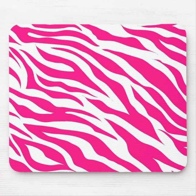 Hot Pink and White Zebra Stripes Wild Animal Print Mouse Pad (Front)