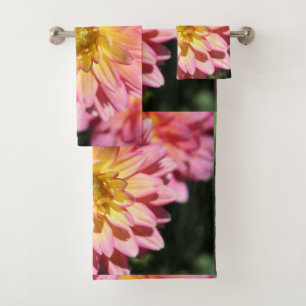 Hot Pink and Yellow Dahlia Flower Bath Towel Set