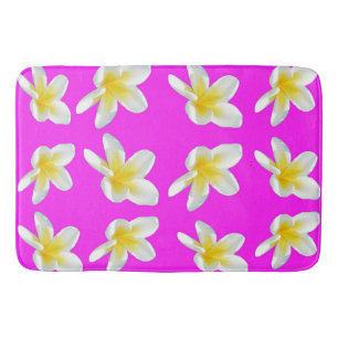 Hot Pink And Yellow Frangipani Pattern, Bath Mat