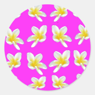 Hot Pink And Yellow Frangipani Pattern, Classic Round Sticker