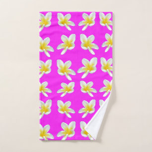 Hot Pink And Yellow Frangipani Pattern, Hand Towel