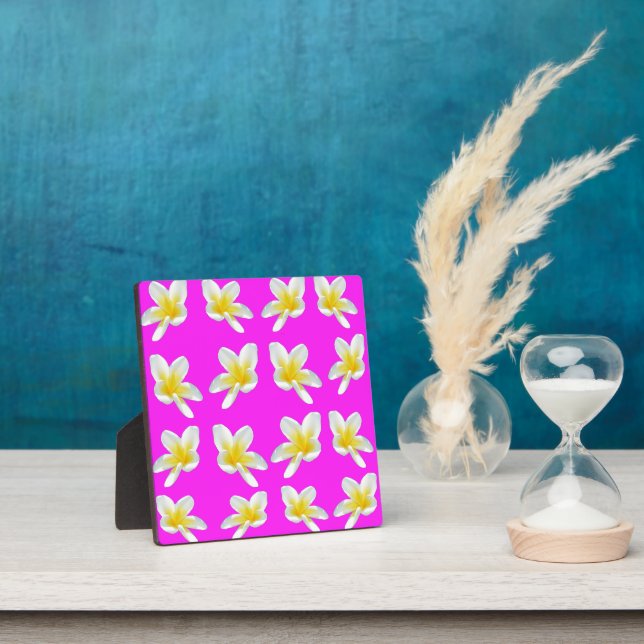 Hot Pink And Yellow Frangipani Pattern, Plaque (Insitu)