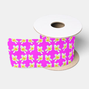 Hot Pink And Yellow Frangipani Pattern, Satin Ribbon