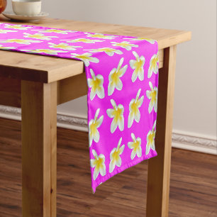 Hot Pink And Yellow Frangipani Pattern, Short Table Runner