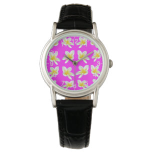 Hot Pink And Yellow Frangipani Pattern, Watch