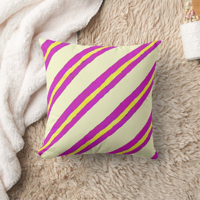 Hot Pink and Yellow Stripes  Cushion (Blanket)