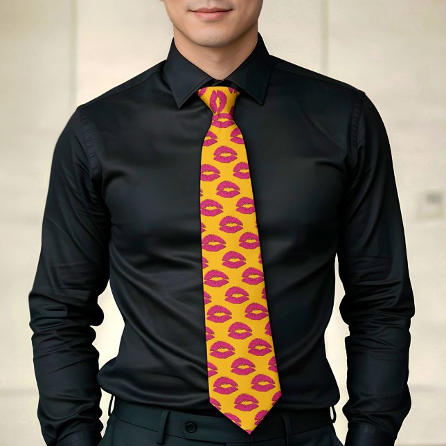 Hot Pink and Yellow XOXO Kissing Lips Tie (Creator Uploaded)