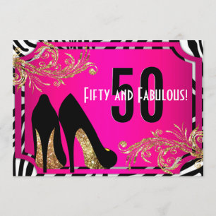 Hot Pink and Zebra 50th Birthday Party Invitation
