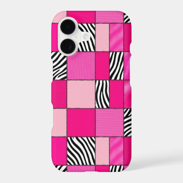 Hot Pink and Zebra Print Patchwork Phone Case (Back)