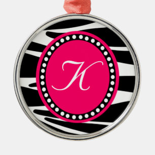 Hot Pink and Zebra Stripe Monogrammed Ornament