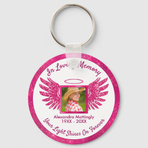 Hot Pink Angel Wings Halo Girly Photo Memorial Key Ring