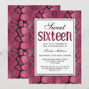 Hot Pink Animal Print Sweet Sixteen Birthday Party Invitation