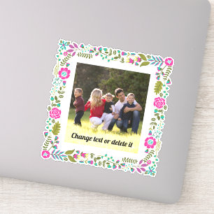 Hot pink, aqua and green floral frame with photo
