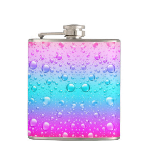 Hot Pink & Aqua Blue Gradient Water Droplets 2 Hip Flask