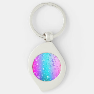 Hot Pink & Aqua Blue Gradient Water Droplets Key Ring