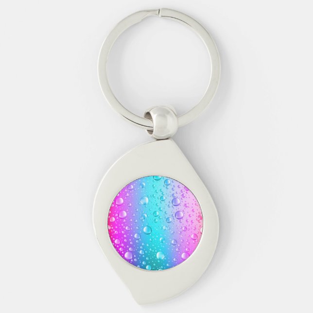 Hot Pink & Aqua Blue Gradient Water Droplets Key Ring (Front)