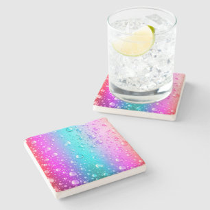 Hot Pink & Aqua Blue Gradient Water Droplets Stone Coaster