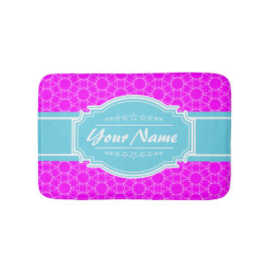Hot Pink Aqua Floral Link Personalised Bath Mat