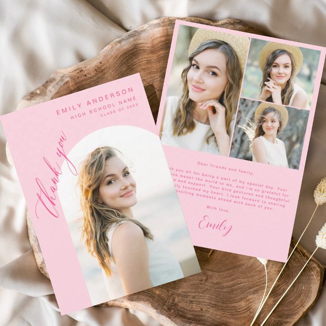 Hot Pink Arch Graduate Simple Photo Thank You (Creator Uploaded)