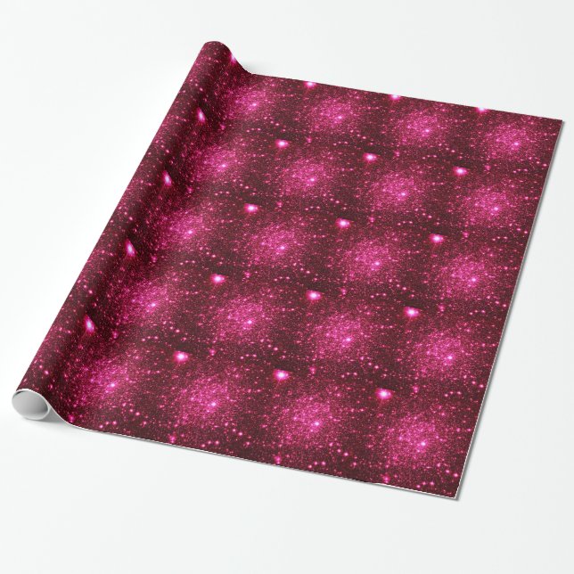 Hot Pink Astral Glitter Wrapping Paper (Unrolled)