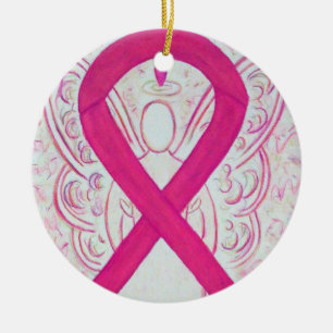 Hot Pink Awareness Ribbon Angel Ornaments