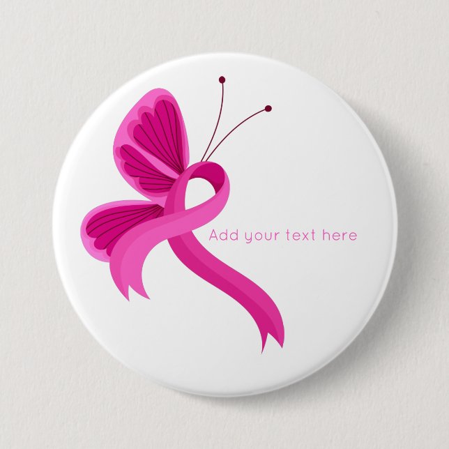Hot Pink Awareness Ribbon Butterfly  Button (Front)